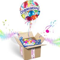 CONGRATULATIONS INFLATED HELIUM BALLOON CELEBRATION GIFT PACKAGE | Includes Coordinating Customizable Greeting Card | Floats Out of The Box and Plays a Happy Jingle When Opened by Balloons in the Box