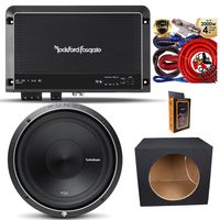 Rockford Fosgate P2D4-12 Prime DVC 4 Ohm 12" 800W Subwoofer with R250X1 Prime 1 CH Mono Amplifier + Amp Kit & Single Sealed Box