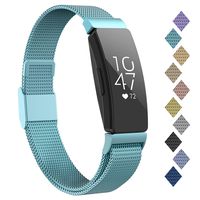 POY Compatible with Fitbit Inspire Hr Bands, Stainless Steel Replacement for Fitbit Inspire and Ace 2 Metal Loop Bracelet Sweatproof Wristbands for Women Men SkyBlue Large