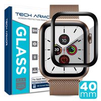 Tech Armor 3D Curved Edge Glass Screen Protector Designed for Apple Watch Series 4 / Series 5 40mm (Black) [1-Pack]