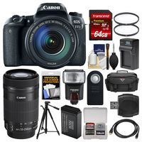 Canon EOS 77D Wi-Fi Digital SLR Camera & EF-S 18-135mm is USM with 55-250mm Lens + 64GB Card + Case + Flash + Battery & Charger + Tripod + Filters Kit
