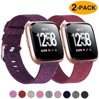 Welltin 2 Pack Bands Compatible with Fitbit Versa/Fitbit Versa 2 / Fitbit Versa Lite for Women Men, Breathable Woven Fabric Strap, Adjustable Replacement Wristband for Fitbit Versa Smart Watch