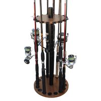 Rush Creek Creations 16 Round Fishing Rod/Pole Storage Floor Rack Dark Walnut Finish - Features Heavy Duty Steel Post - No Tool Assembly