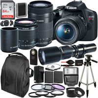 Canon EOS Rebel T7 DSLR Camera with 18-55mm(2727C002 USA), EF-S 55-250mm, 500mm Preset with T-Mount Adapter, Accessory Bundle - Includes: 2X Spare Batteries + Slave Flash + 3PC Filter Kit + More