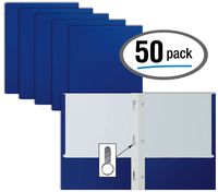 Blue Paper 2 Pocket Folders with Prongs, 50 Pack, by Better Office Products, Matte Texture, Letter Size Paper Folders, 50 Pack, with 3 Metal Prong Fastener Clips, Blue