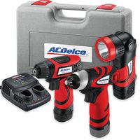 AcDelco ARD847Li Cordless 8V Li-ion Drill/Driver Impact Wrench Set Combo Kit with Case, LED Work Light, 2-Port Charger, and 2 Batteries