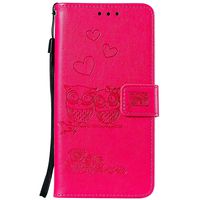 Lomogo Embossed Owl OnePlus 7 Pro Case Leather Wallet Case with Kickstand Card Holder Shockproof Flip Case Cover for OnePlus7 Pro - LOHHA100755 Hot Pink