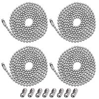 4 pack Beaded Pull Chain Extension,Each Chain Length 39 Inch (1 Meter) with Two Additional Matching Connectors,3.2 mm Diameter Beaded,Silvery