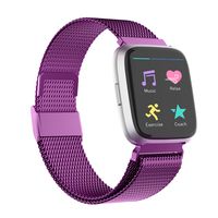 POY Compatible for Fitbit Versa Bands, Replacement for Stainless Steel Mesh Fitbit Versa Lite Bands Metal Strap with Strong Magnet Lock Wristbands for Women Men Purple Large