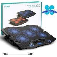 Laptop Cooling Pad, Laptop Cooler Cooling Pad Stand for up to 15.6 inch Laptop with Metal Mesh Surface, 5 Fan 2500RPM Adjustable Strong Wind LED Light, Free Height, 2 USB Port, Blue Fan