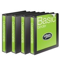 Wilson Jones 1 Inch 3 Ring Binder, Basic Round Ring View Binder, Black, 4 Pack (W70362-14BPP)