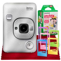 Fujifilm INSTAX Hybrid Mini LIPLAY (Stone White) + Fujifilm Instax Mini Instant Film (20 Shots) + Accessory Bundle (USA Warranty)