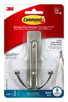 Command BATH36-SN-ES 795092711674 Double Bath, Satin Nickel, 1-Hook, 1-Large Water-Resistant Strip, 1-Pack, Silver