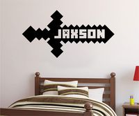 Personalized Custom Video Gamer Sword Name Wall Decal Sticker Customized Sign Monogram Stencil Choose Size Color