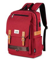 College Vintage Backpack Fashion 15.6" Laptop Rucksack with USB Charging (Red)