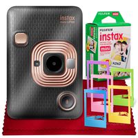 Fujifilm INSTAX Hybrid Mini LIPLAY (Elegant Black) + Fujifilm Instax Mini Instant Film (20 Shots) + Accessory Bundle (USA Warranty)