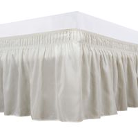 Biscaynebay Wrap Around Bed Skirts Elastic Dust Ruffles, Easy Fit Wrinkle and Fade Resistant Luxurious Silky Textured Fabric Solid Color, Ivory King 15 Inches Drop