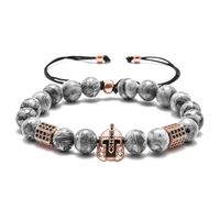 Natural Gemstone Bead Bracelets - 8mm Natural Maps Stone Picasso Stone Beads Bracelet, Men Women Stress Relief Yoga Beads Elastic Semi-Precious Gemstone Bracelet Knight Head Charm Bangle