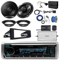 Kenwood KMR-M322BT Marine Bluetooth Radio, 2x Pioneer 6.5 Speakers, Adapters, 4-Ch. Amplifier, Amp Kit, Wiring Kit, Enock Harley Dash Kit, Antenna, 16-G 50 Ft Tinned Wire (Select '98-'13 Harleys)