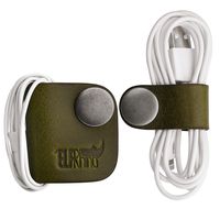 ELFRhino Genuine Leather Headphone Earphone Organizer Cord Organizer Wrap Winder Cord Manager Cable Winder(Set of 2, Olive Green)