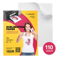 Sublimation Paper for Inkjet Printer 125g, 8.5" x 11" (110 Sheets) - Clear Color Press Transfer Printable Blanks - Best for Light Fabric, Mug, T-Shirt, Bag - Use Sublimation Ink Only // Paper Plan