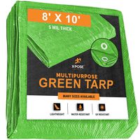 Multipurpose Protective Cover Green Poly Tarp 8' x 10' - Durable, Water Resistant, Weather Resistant - 5 Mil Thick Polyethylene - by Xpose Safety