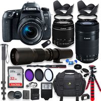 Canon EOS 77D DSLR Camera with 18-55mm STM Lens Bundle + Canon EF-S 55-250mm f/4-5.6 is STM Lens and 500mm Preset Lens + 32GB Memory + Filters + Monopod + Spider Tripod + Professional Bundle