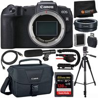 Canon EOS R Mirrorless Digital Camera (Body Only) 11PC Accessory Bundle Includes: Canon Mount Adapter EF-EOS R + 128GB Extreme PRO Memory Card + 72" Full-Size Tripod + Video Microphone + Video Stabili