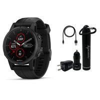 Garmin Fenix 5S Plus Premium Multisport GPS Watch with Maps, Music and Contactless Payments and Wearable4U Ultimate Power Pack Bundle (Sapphire/Black with Black Band)