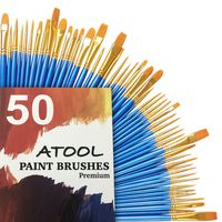 Acrylic Paint Brush Set, 5 Packs / 50 pcs Nylon Hair Brushes for All Purpose Oil Watercolor Painting Artist Professional Kits