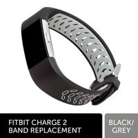 WITHit Designer Silicone Replacement Band for Fitbit Charge 2, Black/Gray - Secure, Adjustable Stainless-Steel Buckle Closure, Fitbit Watch Band Replacement, Sweat-Resistant, Fits Most Wrists
