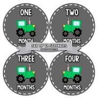 Months in Motion Monthly Stickers for Boy - Monthly Milestone Sticker - 12 Monthly Milestone Stickers - Baby Month Stickers for Infant First Year - Belly Stickers - Tractor Farm