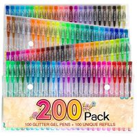 200 Glitter Gel Pen Set, 100 Gel Markers plus 100 Refills Glitter Neon Pen for Coloring Books Craft Doodling Drawing Bullet Journal Highlighter