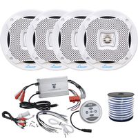 4 x Lanzar 400W 6.5" 2-Way White Marine Coaxial Speakers, Pyle Waterproof 1200 Watt Bluetooth 4-Channel Boat Yacht Amplifier System, Enrock Marine-Grade 18-Gauge Speaker Wire