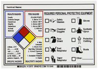 Brady 53075 Pressure Sensitive Vinyl Write On Right-To-Know NFPA Protective Equipment Labels , Black,  Red,  Blue,  Yellow On White,  3 1/2" Height x 5" Width