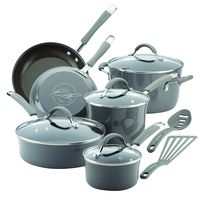 Rachael Ray 16802 Cucina Nonstick Cookware Pots and Pans Set, 12 Piece, Sea Salt Gray