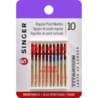 SINGER 04808 Titanium Universal Regular Point Machine Needles Woven Fabric, Assorted Sizes, 10-Count