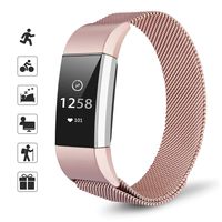 TOMALL Metal Bands Compatible for Fitbit Charge 2,Stainless Steel Metal Replacement Wristband for Women Men (Small, Rose Pink)