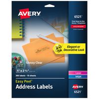 Avery Glossy Crystal Clear Address Labels for Laser & Inkjet Printers, 1 x 2-5/8 Inch, 300 Labels (6521)