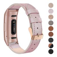SWEES Leather Bands Compatible for Charge 3 & Charge 3 SE Fitness Tracker, Genuine Leather Band Strap Wristband Replacement for Women Men Small Large, Black, Rose Gold, Beige, Brown, Grey, Tan