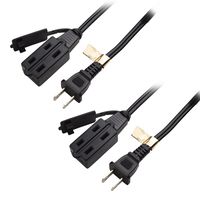 Cable Matters 2-Pack 16 AWG 2 Prong Extension Cord (3 Outlet Extension Cord) with Tamper Guard Black in 6 Feet
