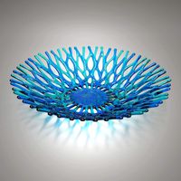 Lacy Glass Art Sea Coral Fruit Bowl Centerpiece in Turquoise Blue Aqua Green