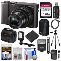 Panasonic Lumix DMC-ZS100 4K Wi-Fi Digital Camera (Black) with 128GB Card + Cases + Battery + Charger + Tripod + Flash + Kit
