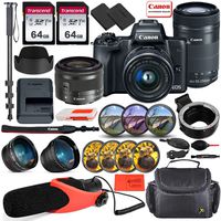 Canon EOS M50 Mirrorless Digital Camera (Black) with EF-M 15-45mm Lens & EF-S 55-250mm Lens Bundle + EF-M to EF/EF-S Lens Mount Adapter + Prime Accessory Bundle