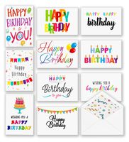 100 Happy Birthday Cards, Large Assorted Greeting Notes with Envelopes and Stickers, 10 Unique Designs, 5x7 Inch, Thick Card Stock Bulk Box Set, Blank Inside