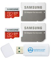 Samsung 32GB Evo Plus MicroSD Card (2 Pack EVO+ Bundle) Class 10 SDHC Memory Card with Adapter (MB-MC32G) with (1) Everything But Stromboli (TM) Micro & SD Card Reader