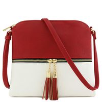 Lightweight Colorblock Medium Crossbody Bag with Tassel (Red/White)