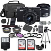 Canon EOS M200 Mirrorless Digital Camera (Black) Bundle with Canon EF-M 15-45mm f/3.5-6.3 is STM Lens, 2pc SanDisk 32GB Memory Cards + Accessory Kit