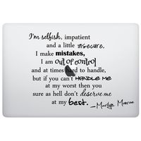 Laptop MacBook Sticker Decal - I'm Selfish and a Little Insecure Marilyn Monroe - keypad Palm Key Rest Skins Stickers