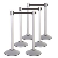 US Weight Heavy Duty Premium Steel Stanchion with Extended 13-Foot Retractable Belt - Silver - Six Pack